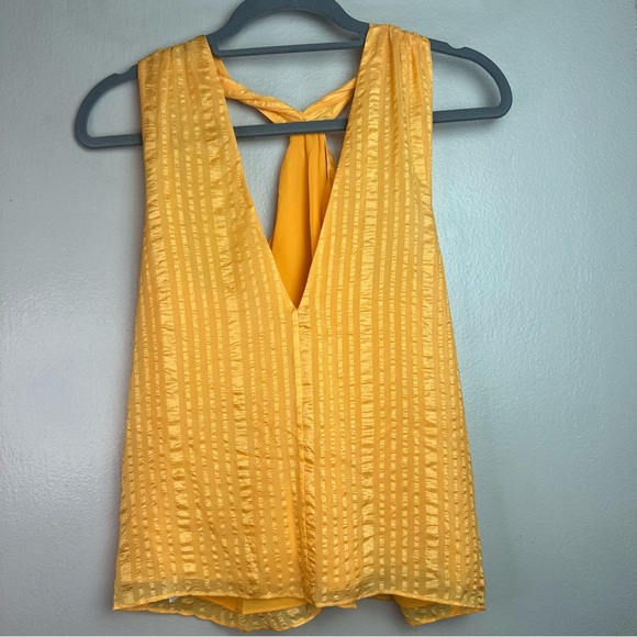 Frame Crinkled Silk Chiffon Pullover Halter Top in Kumquat Yellow Sz XS - Picture 4 of 8